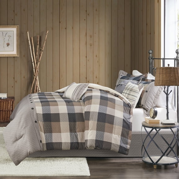 7 Piece Herringbone Comforter Set Neutral King