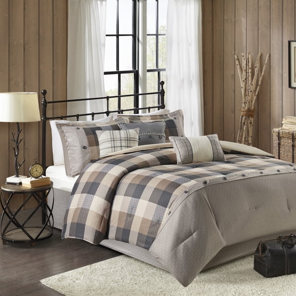 7 Piece Herringbone Comforter Set Neutral King
