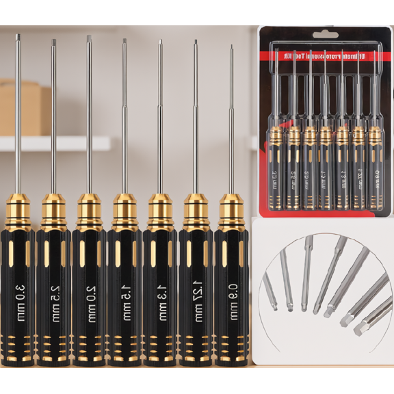 7-Piece Hex Set 0.9-3.0mm HSS Steel Tip RC Tool Kit for Cars Helicopters Drones