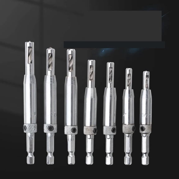 7-Piece Hinge Drill Bit Set for Woodworking - High Speed Steel Hexagonal Handle Hinge Hole Opener