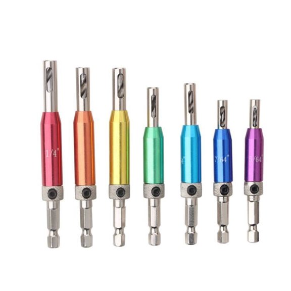 7-Piece Hinge Drill Bit Set for Woodworking - High Speed Steel Hexagonal Handle Hinge Hole Opener