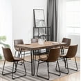 thumbnail image 1 of 7-Piece Industrial Dining Set, Square Dark Pine Top Table with Metal Hairpin Legs, Faux Leather High-Back Chairs with Metal Sled-Style Legs for Kitchen, Brown, 1 of 7