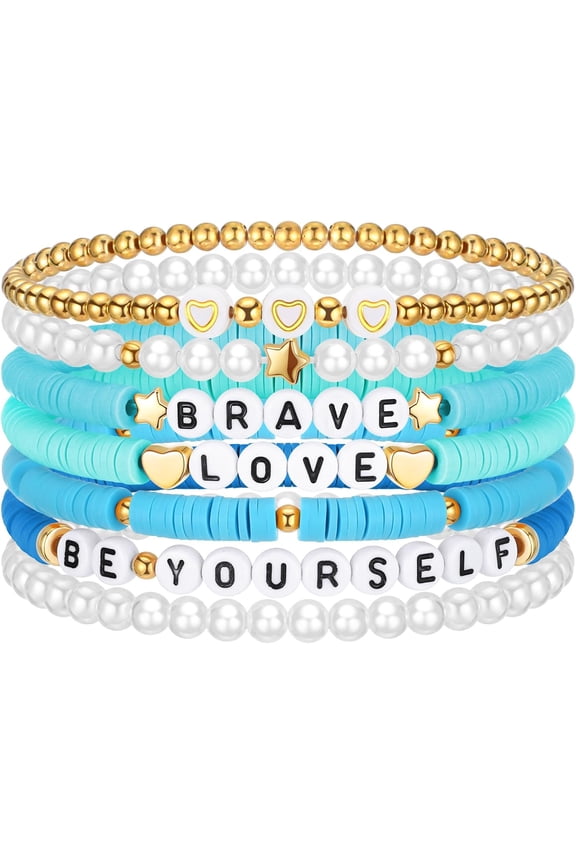 7-Piece Inspirational Friendship Bracelet Set - Colorful Stretch Beads with Uplifting Messages, a Cute Bohemian-Style Christmas Gift for Teens