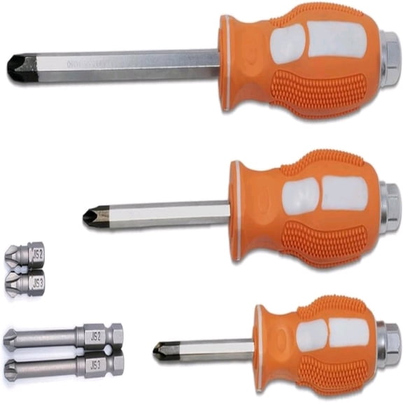 7-Piece JIS (Japanese Industrial Standard) Driver Set: #1, #2, #3 Screwdrivers and #2, #3, Short, Long 1/4" Bits