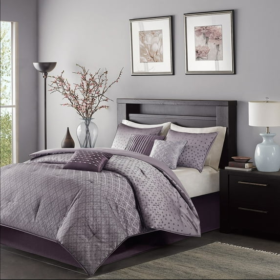 7 Piece Jaquard Comforter Set Purple King
