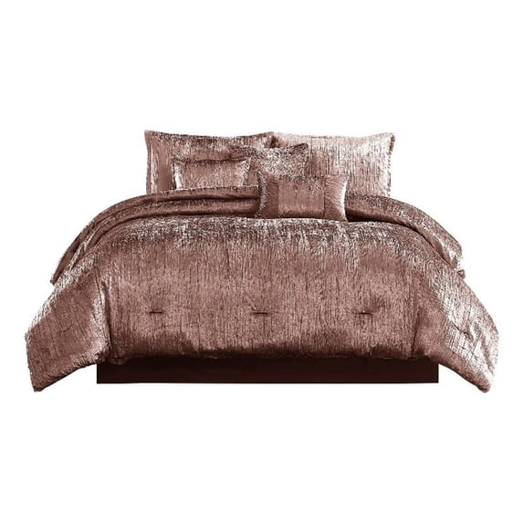 Benjara 7 Piece King Comforter Set with Shimmering Appeal- Pink