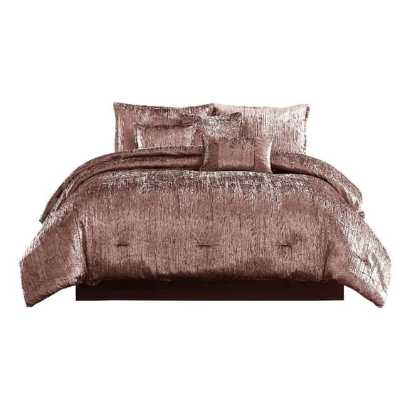 Benjara 7 Piece King Comforter Set with Shimmering Appeal- Pink