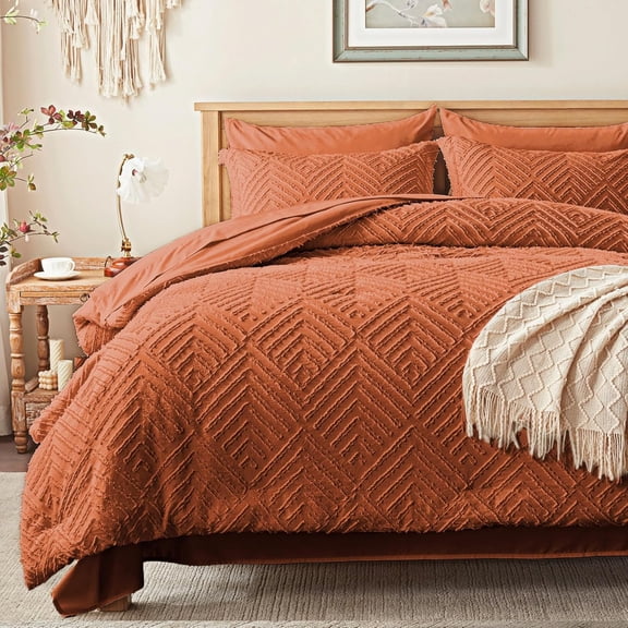 7-Piece King Size Beige Tufted Boho Comforter Set, All Season Bedding with Comforter, Sheets, Pillowcases & Shams