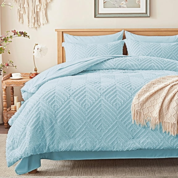 7-Piece King Size Beige Tufted Boho Comforter Set, All Season Bedding with Comforter, Sheets, Pillowcases & Shams