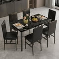 thumbnail image 1 of 7 Piece Kitchen Dining Table & Chair Set, Dining Room Table Set with Faux Marble Tabletop PU Leather Padded Chairs, Rectangle Dining Table Set for 6, Dinette Set for Kitchen Dining Room Small Space, 1 of 10