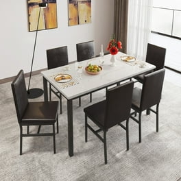 Ktaxon Home 7 Piece Rectangular Dining Set Glass Metal Table
