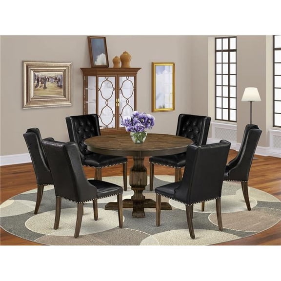 7 Piece Kitchen Dining Table Set - Distressed Jacobean & Black