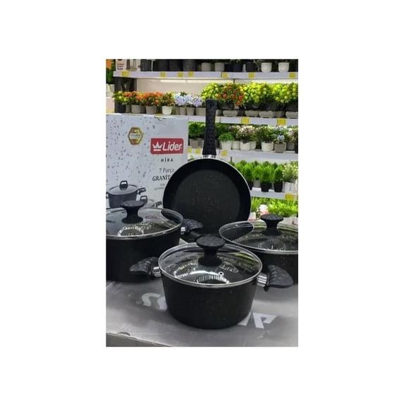 7 Piece Kitchen Pots & Pans Set Nonstick Cookware Set Granite Coated with Lids