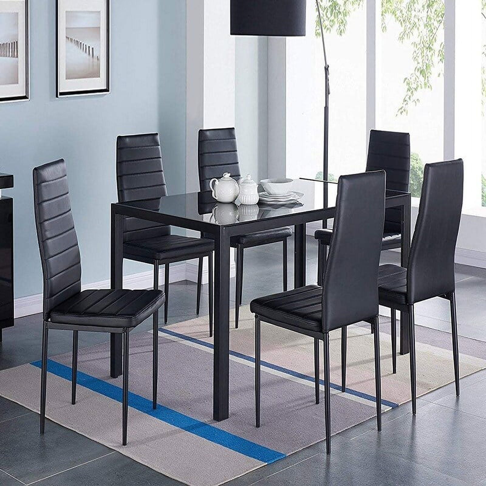 7 Piece Kitchen Room Furni Glass Top Dining Table Set Dining Set