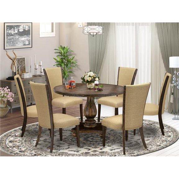 7 Piece Kitchen Table Set - Brown & Distressed Jacobean
