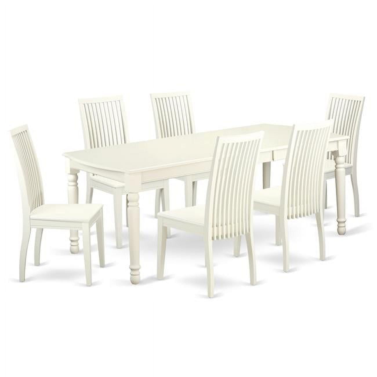 Linen White Rectangular Dining Table Set with 6 Chairs