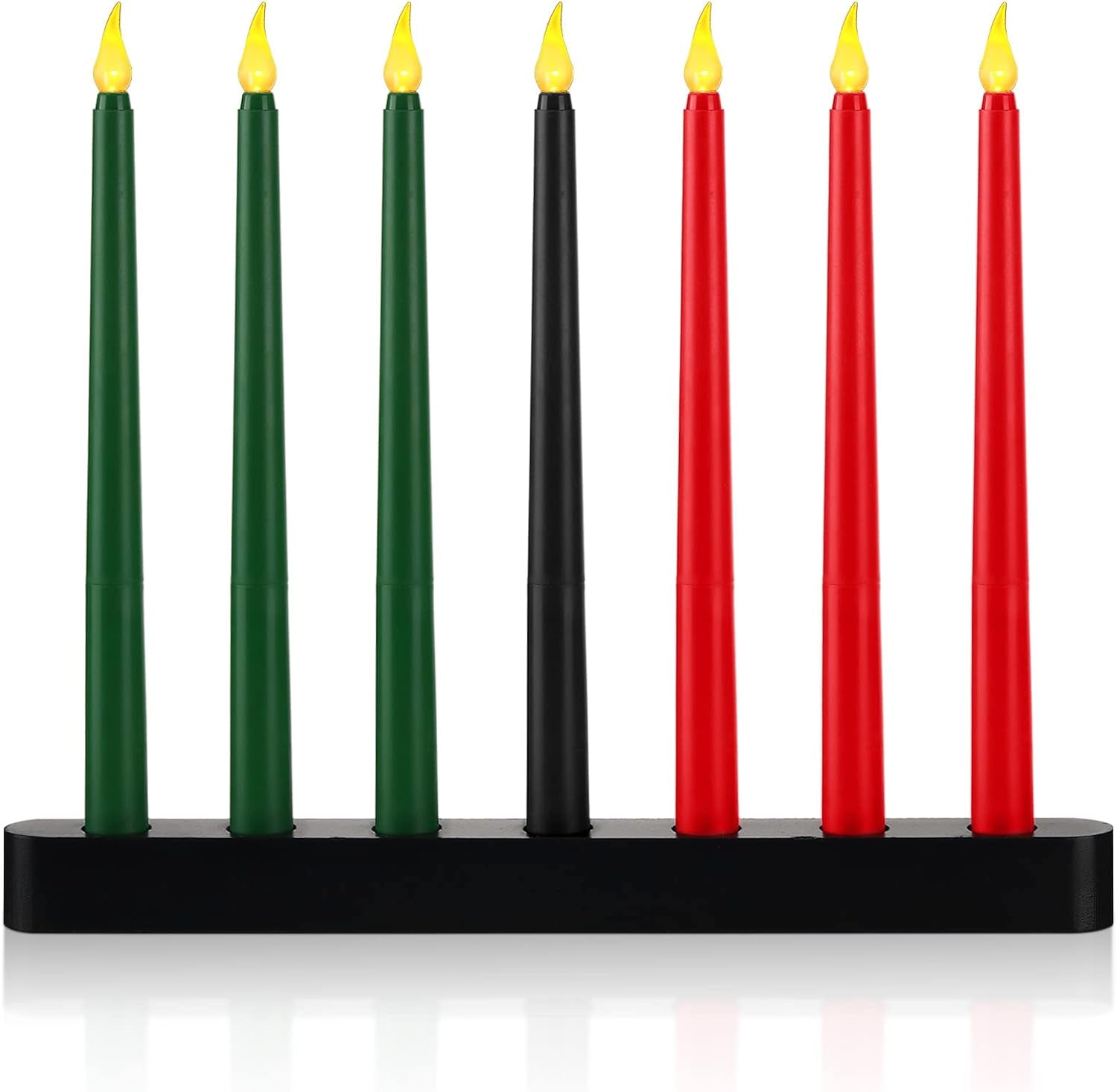 7Piece Kwanzaa Kinara Set with Flameless Electric Candles Black Wood