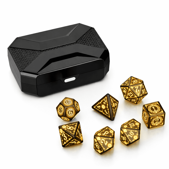 7-Piece LED Light Up Dice Set with Charging Case, Rechargeable Polyhedral Dice for Tabletop RPG, D4 D6 D8 D10 D12 D20
