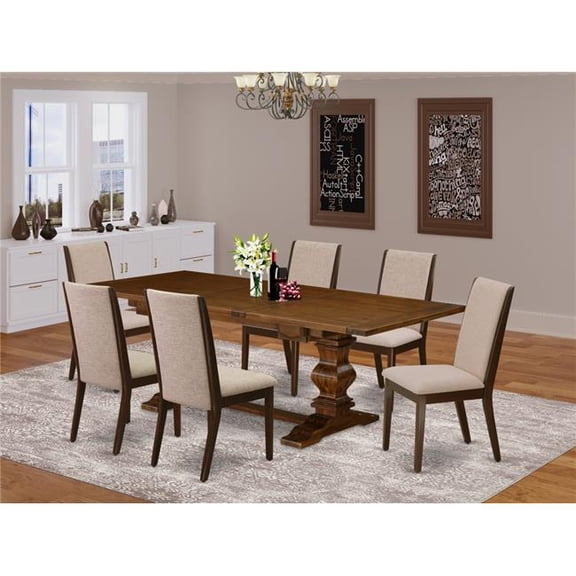 7 Piece Lassale Dining Set - Antique Walnut, Mahogany & Light Tan