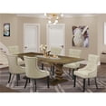 thumbnail image 1 of 7 Piece Lassale Wood Dining Table Set - Distressed Jacobean, Black & Light Beige, 1 of 1