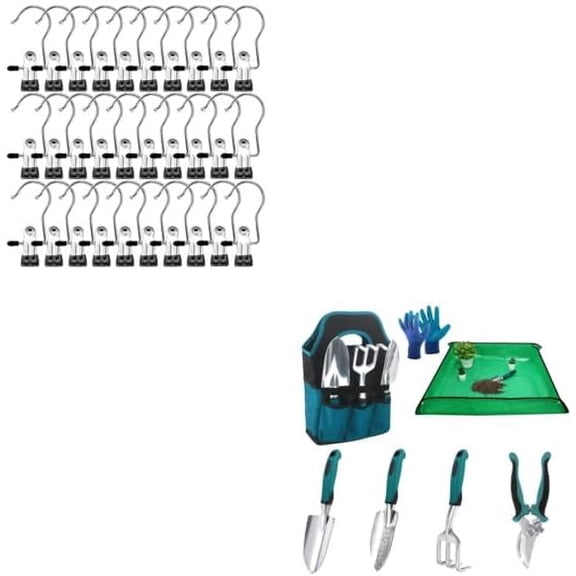 7 Piece Laundry Hook Magic Hanger Set With Garden Tools And 39.3 Inch Repotting Mat