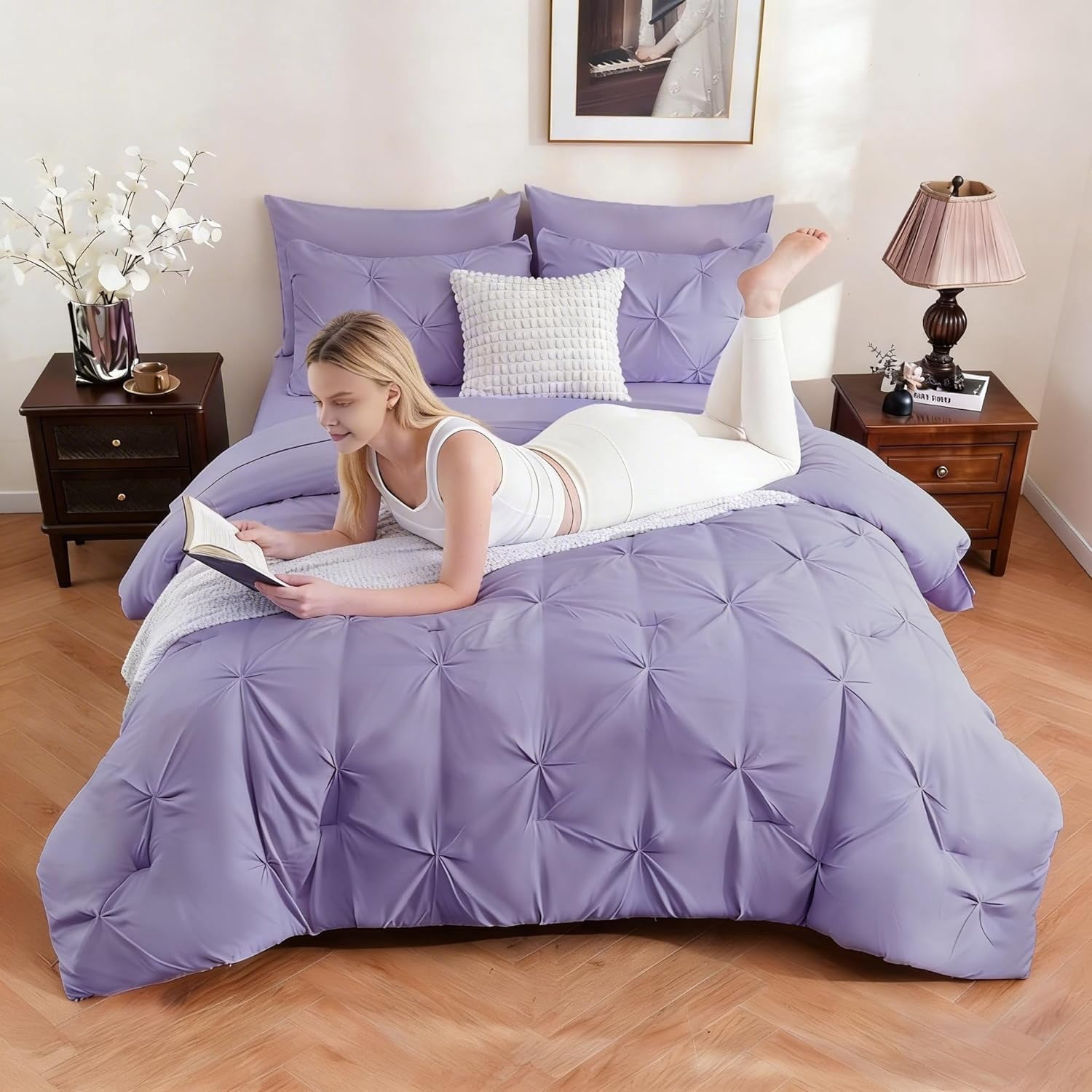 7-Piece Lavender Queen Comforter Set with Sheets and Pillowcases ...