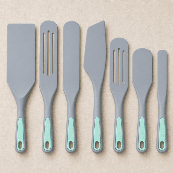 7 Piece Light Grey Silicone Spurtle Kitchen Utensil Set