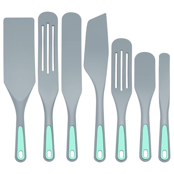 7 Piece Light Grey Silicone Spurtle Kitchen Utensil Set