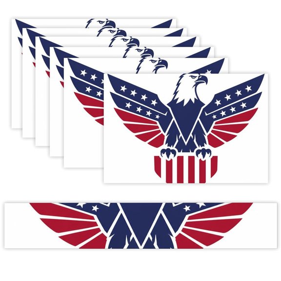 7 Piece Linen Table Runner and Placemats Set, American Eagle Shield Logo Round Corner Heat Resistant Washable Table Mats for Home Kitchen Dining Party Decoration