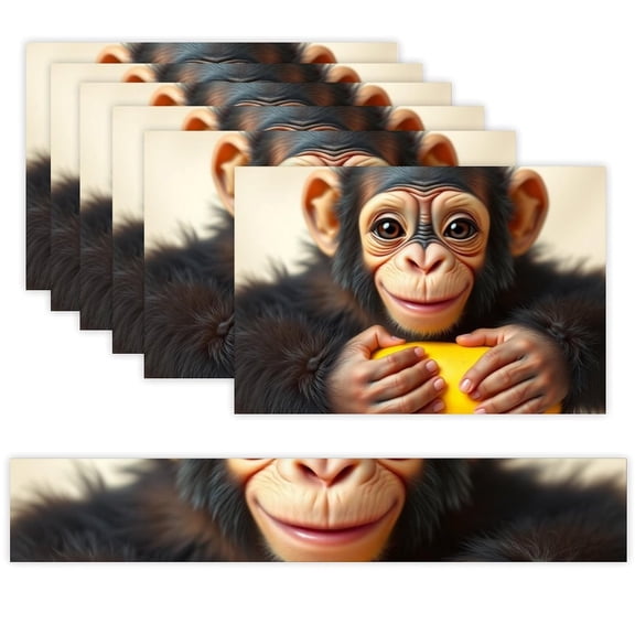 7 Piece Linen Table Runner and Placemats Set, Chimpanzee Smile Round Corner Heat Resistant Washable Table Mats for Home Kitchen Dining Party Decoration