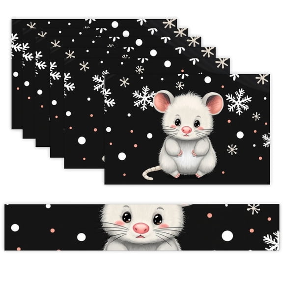 7 Piece Linen Table Runner and Placemats Set, Cute Mouse Snowflakes Round Corner Heat Resistant Washable Table Mats for Home Kitchen Dining Party Decoration