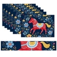 7 Piece Linen Table Runner and Placemats Set, Folk Art Red Horse Round ...