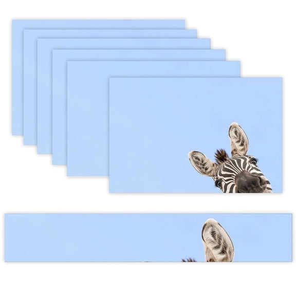 7 Piece Linen Table Runner and Placemats Set, Friendly Zebra Against Sky Round Corner Heat Resistant Washable Table Mats for Home Kitchen Dining Party Decoration