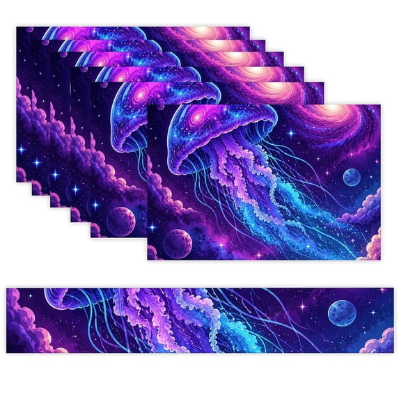 7 Piece Linen Table Runner and Placemats Set, Galactic Jellyfish ...