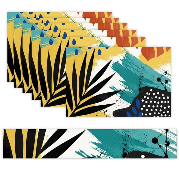 7 Piece Linen Table Runner and Placemats Set, Modern Leaf Silhouette ...