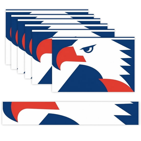 7 Piece Linen Table Runner and Placemats Set, Patriotic Eagle Stars Banner Round Corner Heat Resistant Washable Table Mats for Home Kitchen Dining Party Decoration
