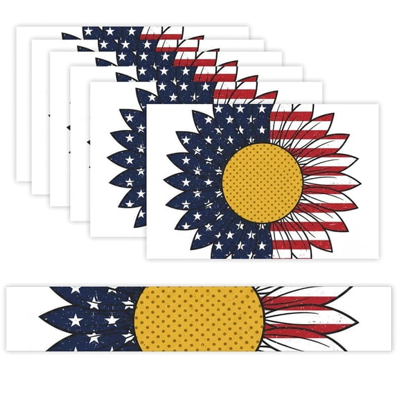 7 Piece Linen Table Runner and Placemats Set, Patriotic Stars And ...