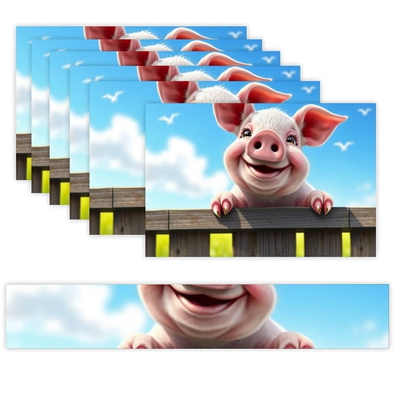 7 Piece Linen Table Runner and Placemats Set, Piggy Fence Smile Happy Round Corner Heat Resistant Washable Table Mats for Home Kitchen Dining Party Decoration