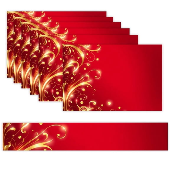 7 Piece Linen Table Runner and Placemats Set, Red Gold Christmas Swirl Round Corner Heat Resistant Washable Table Mats for Home Kitchen Dining Party Decoration
