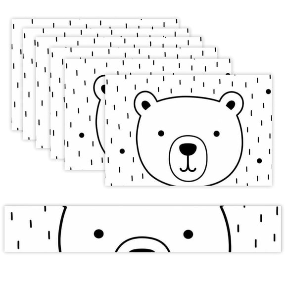 7 Piece Linen Table Runner and Placemats Set, Simple Bear Face Doodle Round Corner Heat Resistant Washable Table Mats for Home Kitchen Dining Party Decoration