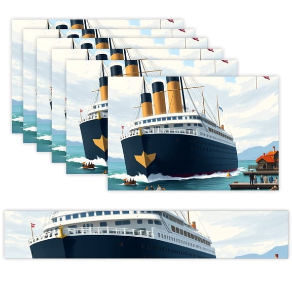 7 Piece Linen Table Runner and Placemats Set, Titanic Ship Ocean Round Corner Heat Resistant Washable Table Mats for Home Kitchen Dining Party Decoration