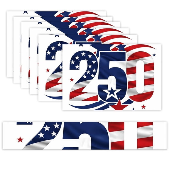 7 Piece Linen Table Runner and Placemats Set, Two Hundred Fifty Patriotic Number Round Corner Heat Resistant Washable Table Mats for Home Kitchen Dining Party Decoration
