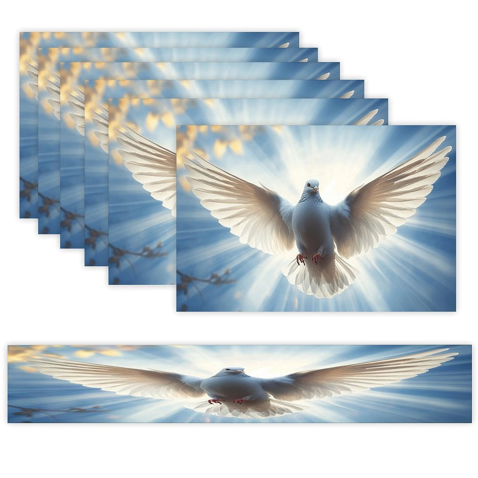 7 Piece Linen Table Runner and Placemats Set, White Dove Wings Light ...