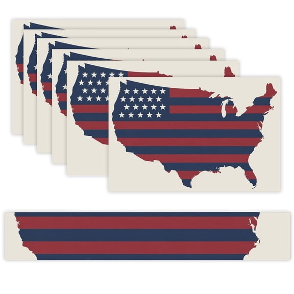 7 Piece Linen Table Runner and Placemats Set, Usa Map Flag Round Corner Heat Resistant Washable Table Mats for Home Kitchen Dining Party Decoration