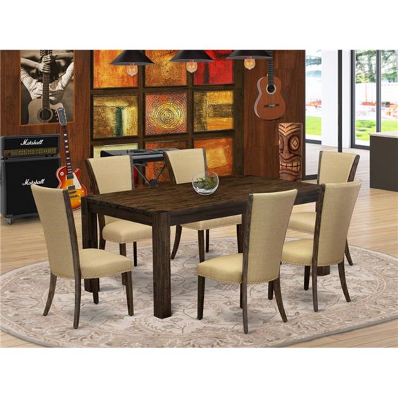 7 Piece Lismore Dining Room Table Set - Distressed Jacobean & Brown