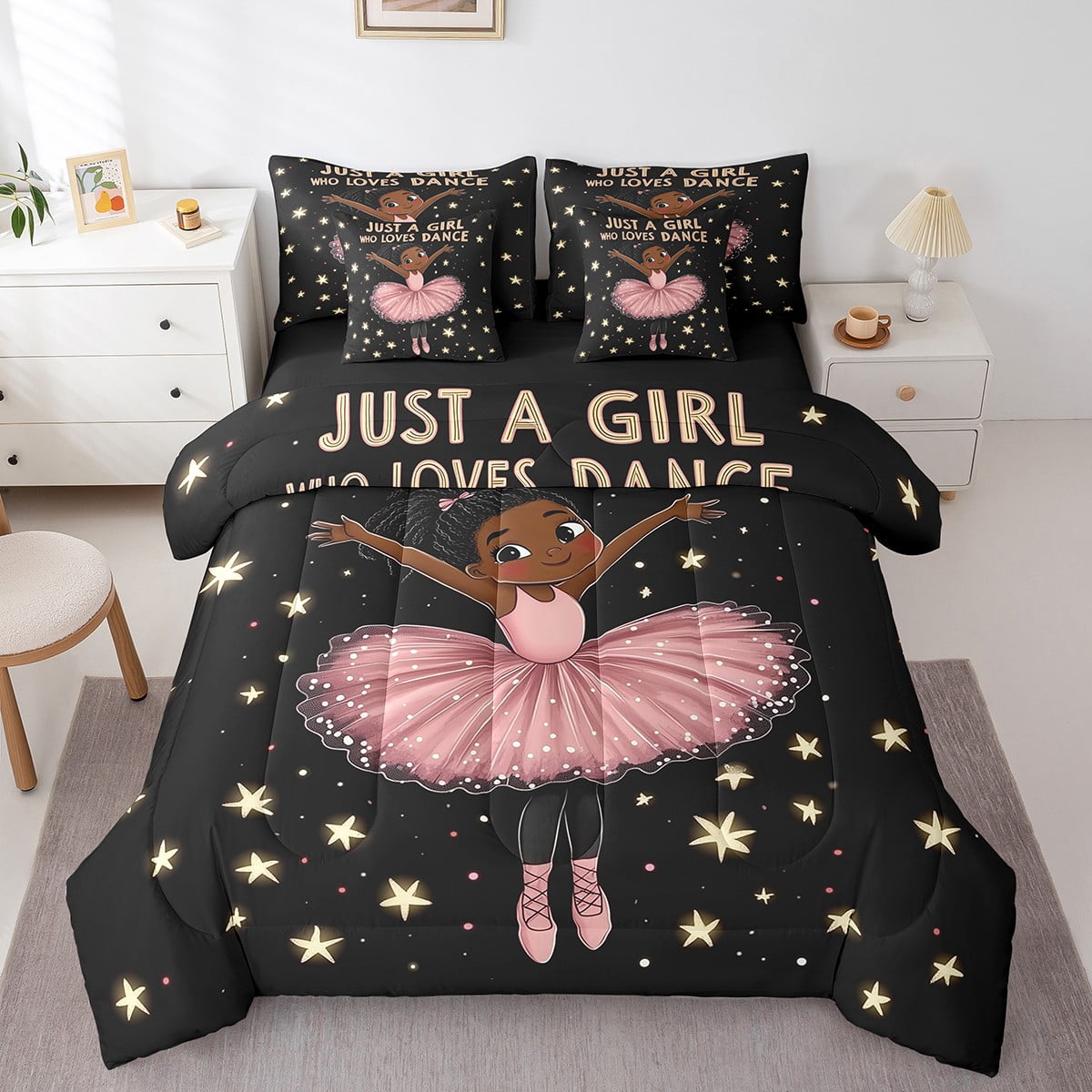 Girls Ballet Princess Comforter Set Twin - Pink Blue Stripe, Moon & Stars, With 1 Pillowcase - View #10