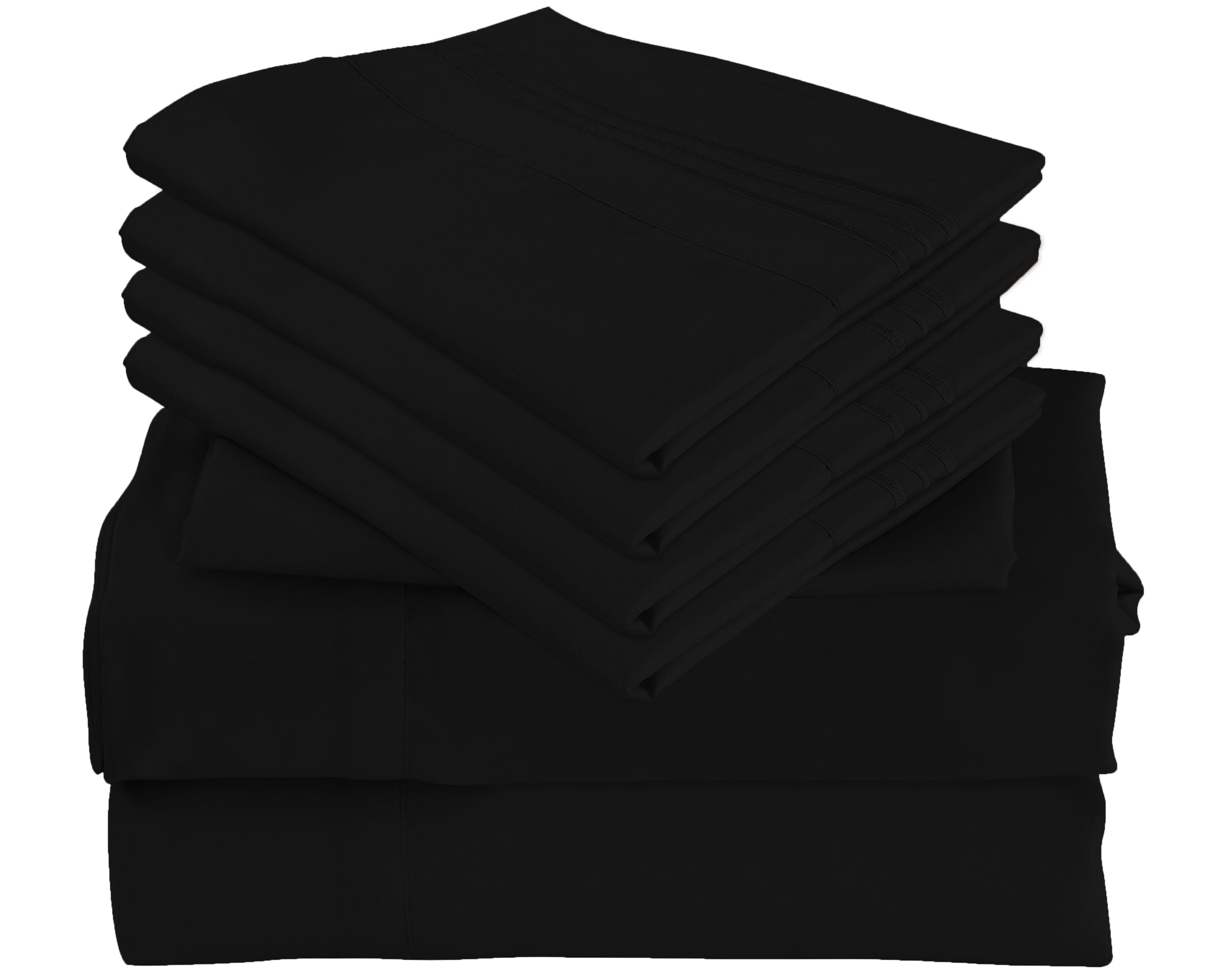 7 Piece Luxury Rayon Made From Bamboo Sheets Set- Split King Black Sheets, Softer Than Cotton-Up To 16" Deep Pockets-Wrinkle Free-Extremely Soft Bamboo Derived Rayon Sheets- Split King, Black