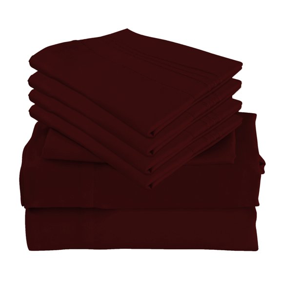 7 Piece Luxury Rayon Made From Bamboo Sheets Set- Split King Burgundy Sheets, Softer Than Cotton-Up To 16" Deep Pockets-Wrinkle Free-Extremely Soft Bamboo Derived Rayon Sheets- Split King,Burgundy