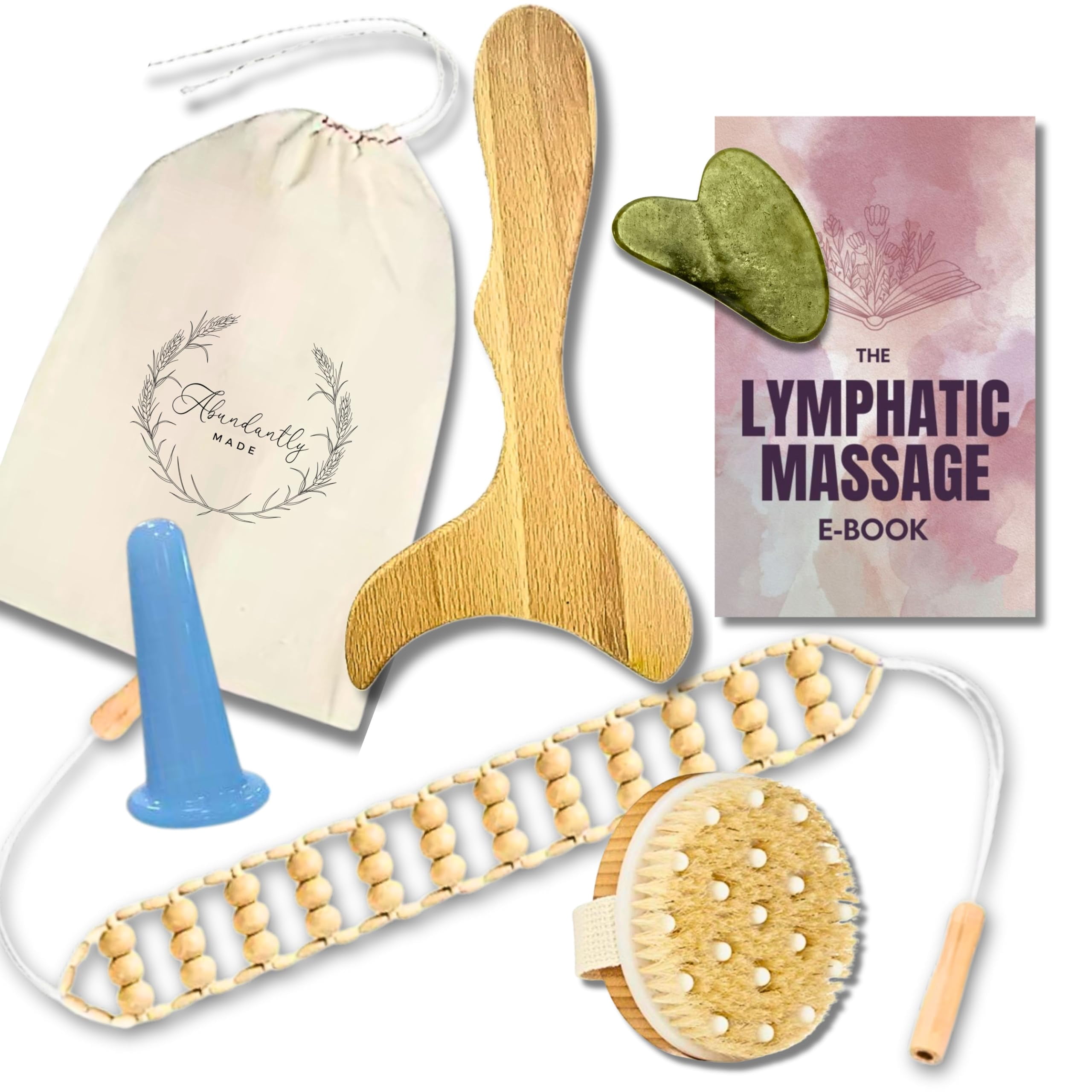 7-Piece Lymphatic Drainage Kit with E-Book: Premium Wooden, Jade ...