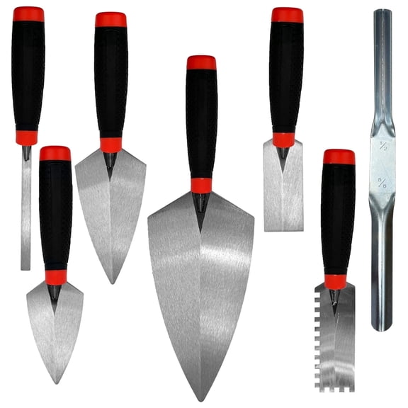 7-Piece Masonry Tool Set, Stainless Steel Bricklaying Kit with Pointing, Jointing & Notched Hand Tools